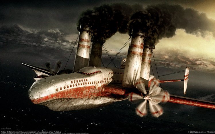 самолет, дым, трубы, the plane, smoke, pipe