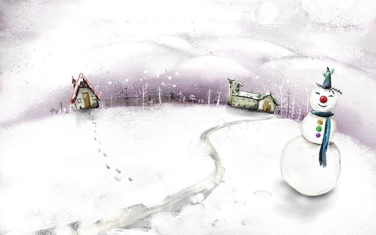 рисунок, зима, снеговик, figure, winter, snowman