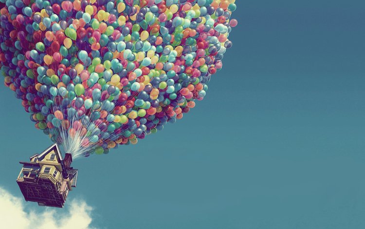 шарики, дом, воздушные шары, вверх, balls, house, balloons, up