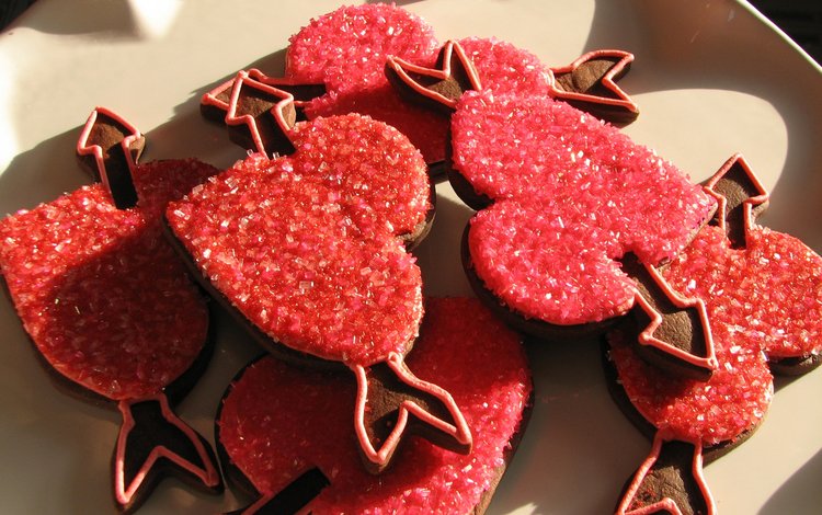 красные, сердечки, печенье, глазурь, сердецко, red, hearts, cookies, glaze, serdechko