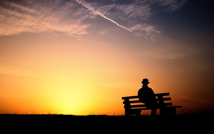 вечер, закат, человек, одиночество, скамейка, the evening, sunset, people, loneliness, bench
