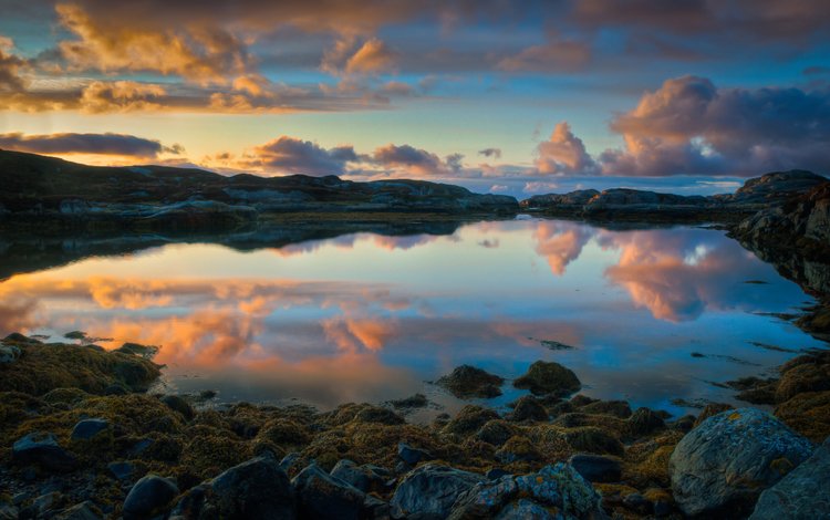 закат, отражение, норвегия, sunset, reflection, norway