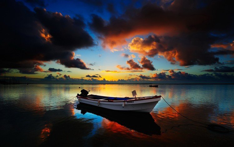 вечер, тучи, горизонт, лодка, the evening, clouds, horizon, boat