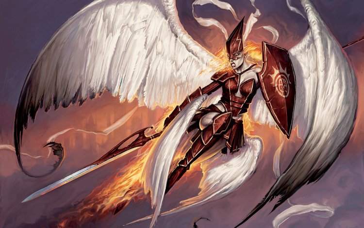 меч, огонь, крылья, firemane angel, matt cavotta, sword, fire, wings