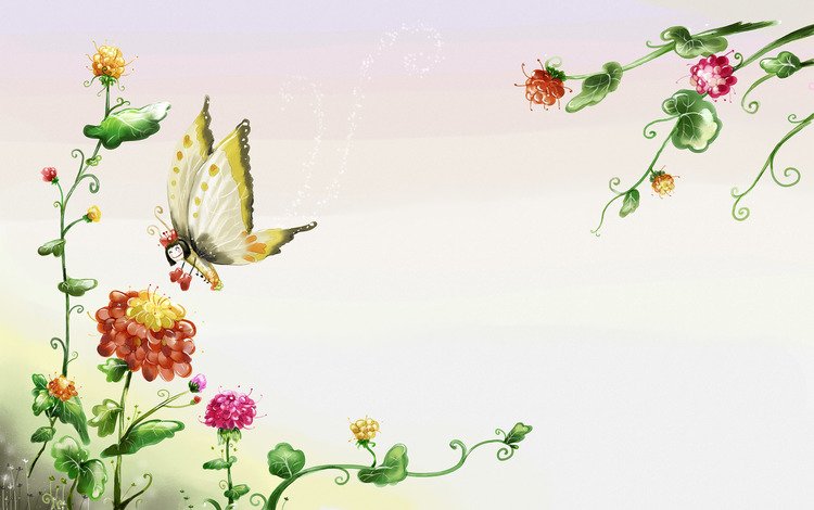 бабочка, цветки, butterfly, flowers