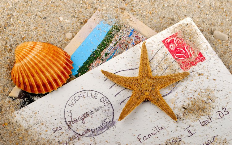 песок, письмо, ракушка, морская звезда, sand, letter, shell, starfish