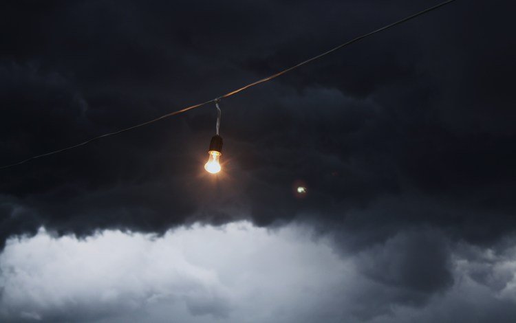 тучи, лампочка, провод, clouds, light bulb, wire