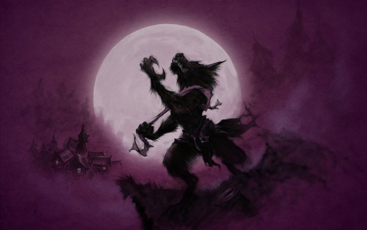луна, волки, оборотень, moon, лиловая, the moon, wolves, werewolf, purple