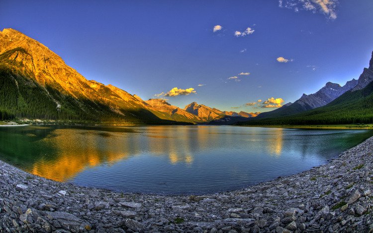 озеро, горы, закат, канада, lake, mountains, sunset, canada