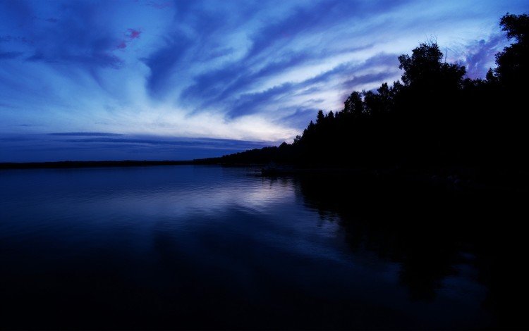 облака, вечер, озеро, синий, clouds, the evening, lake, blue