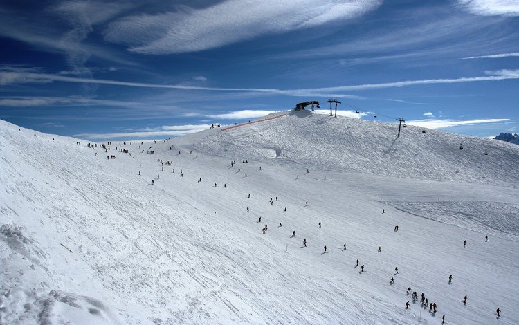 снег, склон, лыжники, snow, slope, skiers