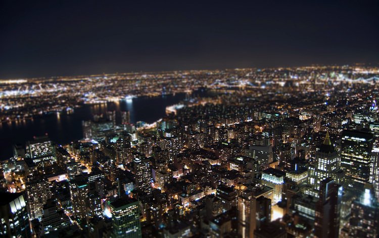ночь, огни, нью-йорк, tilt-shift эффект, night, lights, new york, the tilt-shift effect