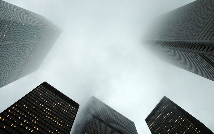 туман, город, небоскребы, дома, fog, the city, skyscrapers, home