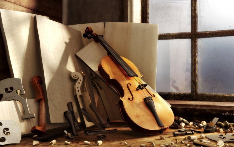 скрипка, мастерская, окно, древесина, опилки, violin, workshop, window, wood, sawdust