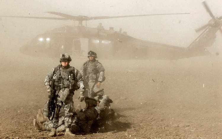 солдаты, пыль, вертолет, soldiers, dust, helicopter