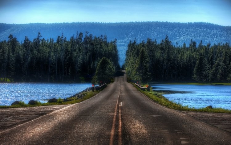 дорога, озеро, лес, переправа, блюр, road, lake, forest, crossing, blur