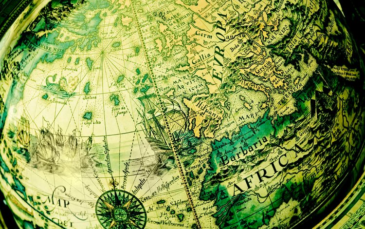 под старину, глобус, карта мира, зеленый фон, antique, globe, world map, green background