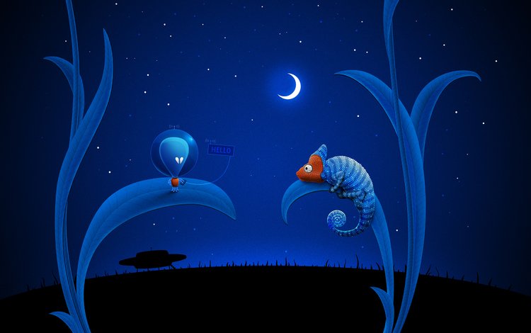 синий, луна, нло, хамелеон, инопланетянин, blue, the moon, ufo, chameleon, alien