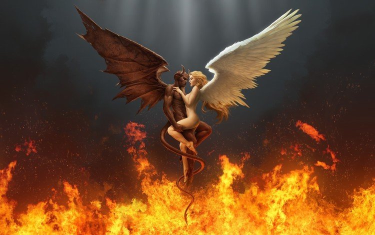огонь, крылья, ангел, дьявол, сплетение, fire, wings, angel, the devil, plexus