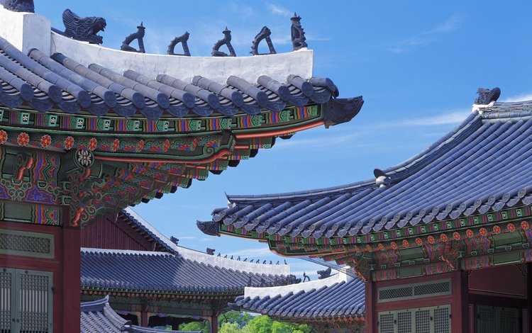 небо, дворец, крыши, корея, сеул, кенхигун, the sky, palace, roof, korea, seoul