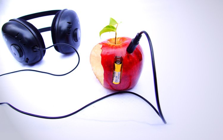 наушники, яблоко, плеер, background beatles n apple, headphones, apple, player