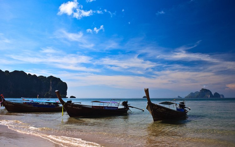 горы, солнце, море, таиланд, лонгбоат, mountains, the sun, sea, thailand, longboat