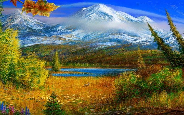 горы, картина, осень, аляска, mountains, picture, autumn, alaska