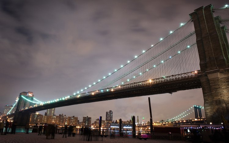 огни, люди, мост, нью-йорк, lights, people, bridge, new york