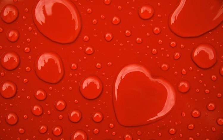 капли, красный, сердце, день влюбленных, 14 февраля, drops, red, heart, valentine's day, 14 feb