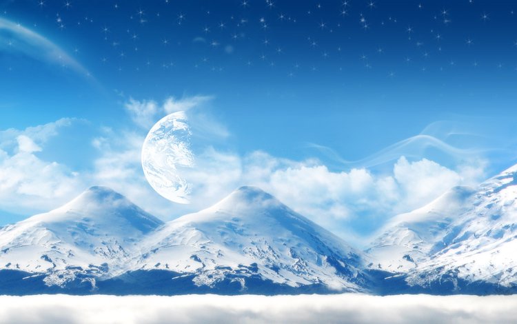 горы, снег, планеты, mountains, snow, planet