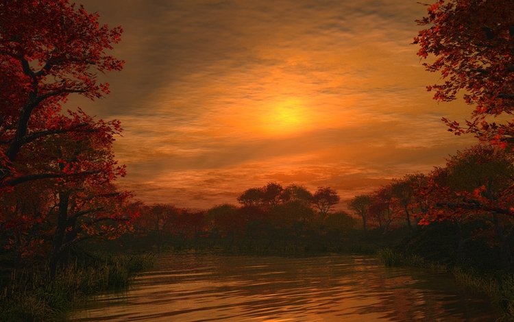 озеро, солнце, закат, lake, the sun, sunset