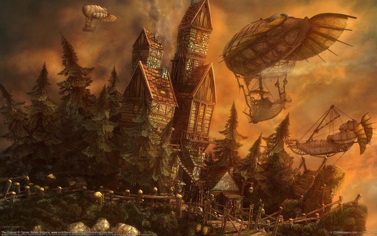 замок, ognian bonev, the outpost, дирижабли, castle, airships