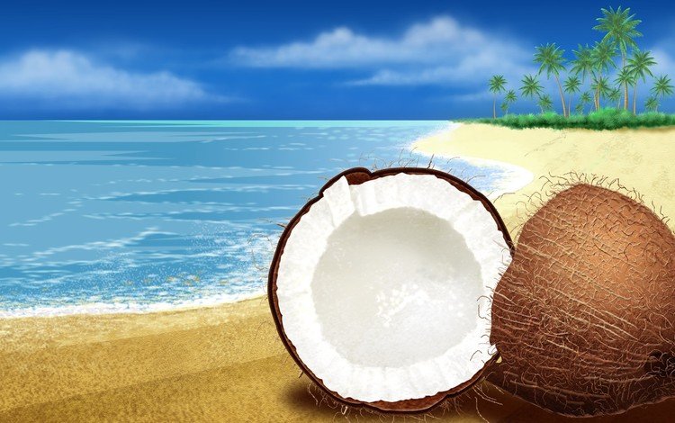 море, песок, кокос, sea, sand, coconut
