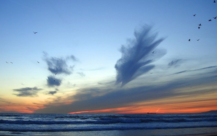 небо, облака, волны, море, горизонт, the sky, clouds, wave, sea, horizon