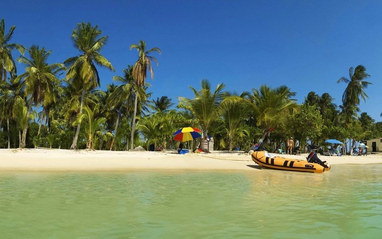 лодка, пальмы, тропики, отпуск, boat, palm trees, tropics, vacation