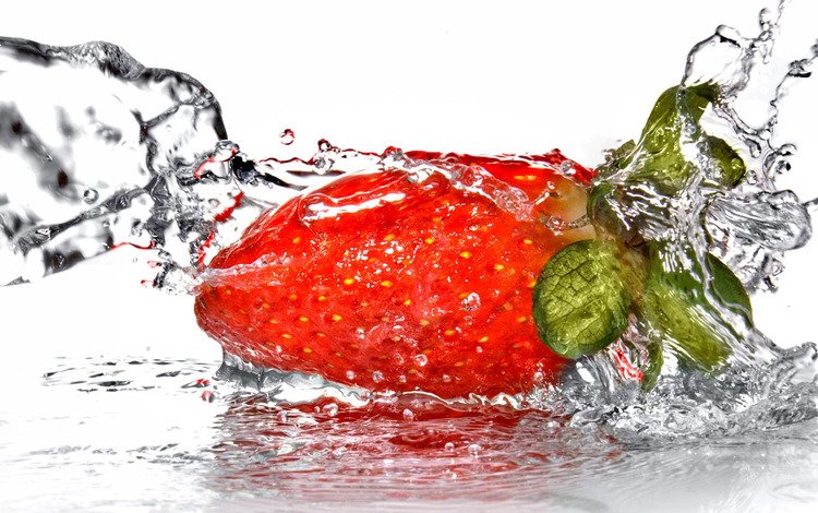 вода, клубника, брызги, всплеск, water, strawberry, squirt, splash