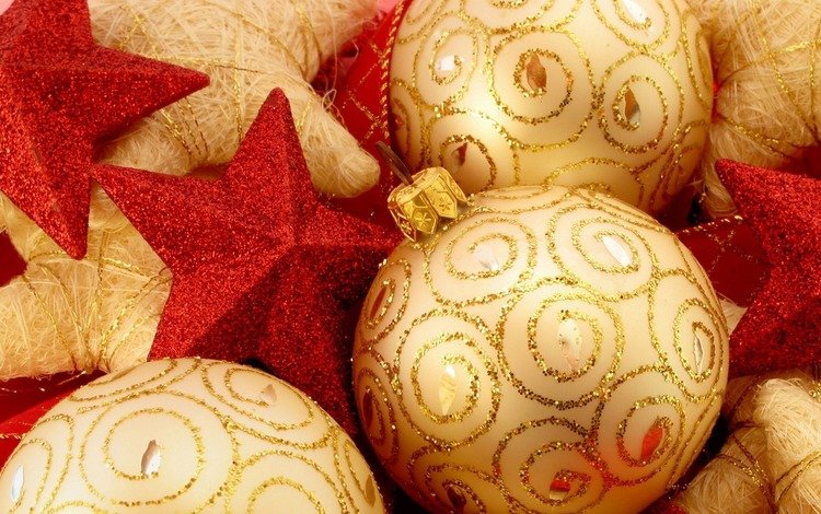 новый год, шары, украшения, красные, звездочки, золотые, блестки, new year, balls, decoration, red, stars, gold, sequins