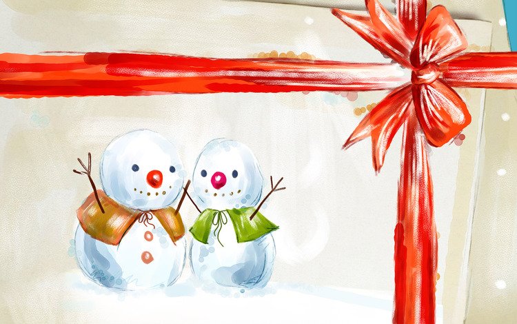 новый год, подарок, снеговики, new year, gift, snowmen