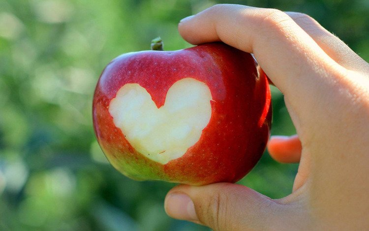 рука, сердце, яблоко, hand, heart, apple