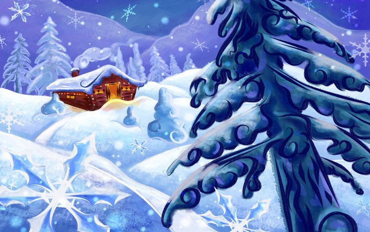 рисунок, снег, елка, зима, дом, figure, snow, tree, winter, house