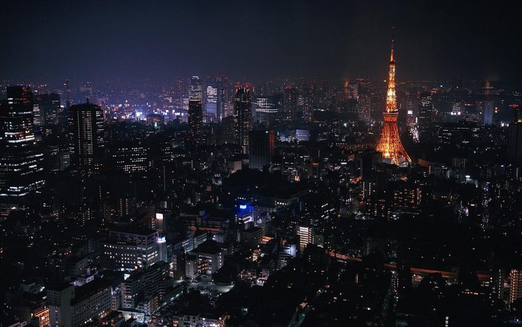 ночь, огни, город, япония, небоскребы, токио, токийская башня, night, lights, the city, japan, skyscrapers, tokyo, tokyo tower