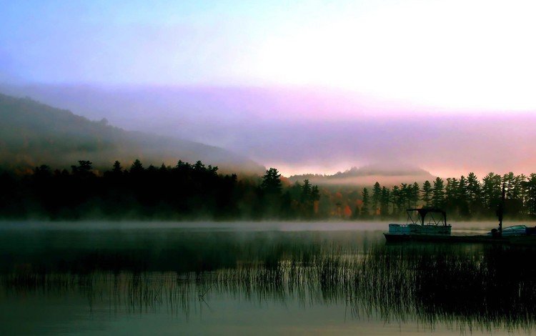 озеро, туман, причал, lake, fog, pier