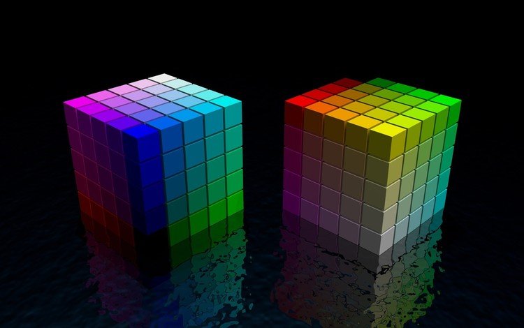 отражение, цвет, кубики, reflection, color, cubes