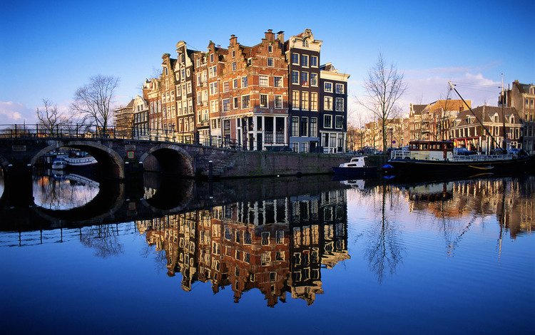 река, отражение, мост, осень, нидерланды, особняк, river, reflection, bridge, autumn, netherlands, mansion