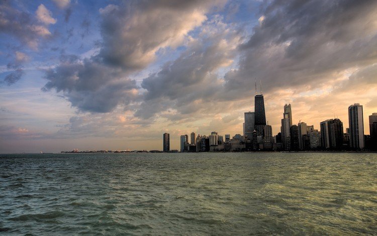 облака, вода, небоскребы, чикаго, clouds, water, skyscrapers, chicago