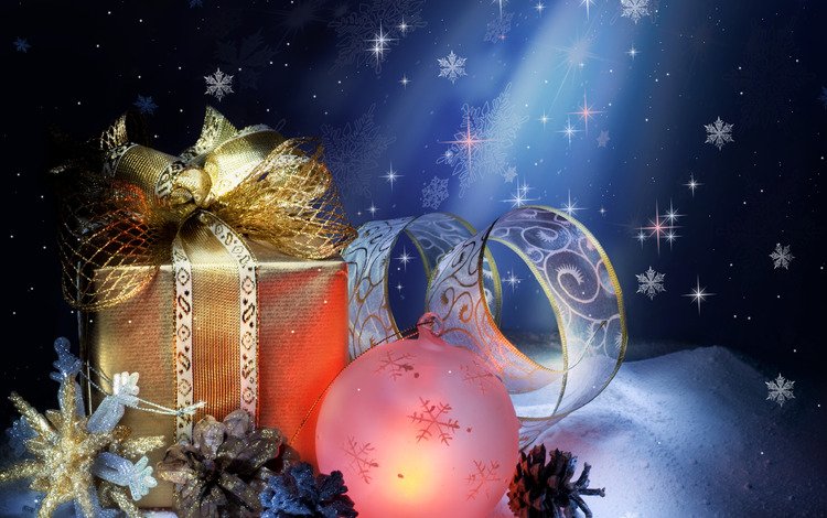 снег, новый год, игрушка, подарок, шишки, новогодний шарик, snow, new year, toy, gift, bumps, new year's eve ball