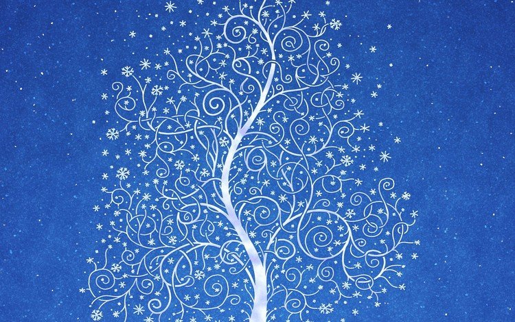 снег, дерево, синий, узор, snow, tree, blue, pattern