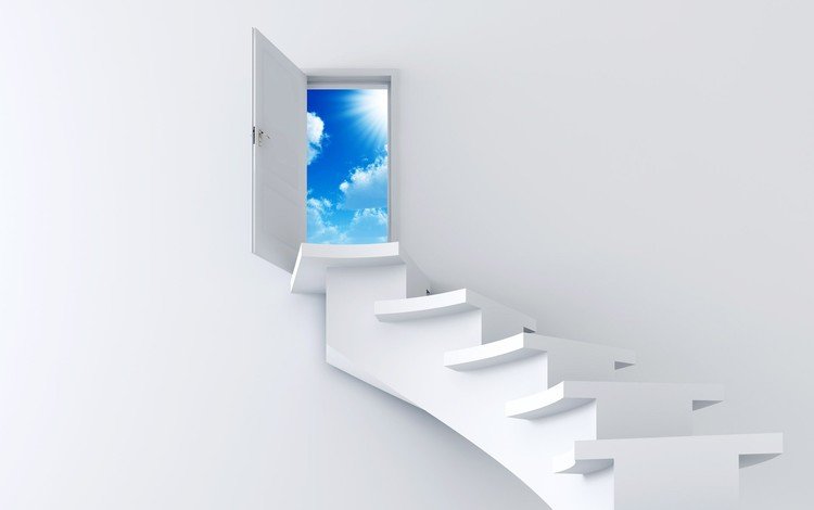 небо, лестница, дверь, белый, the sky, ladder, the door, white