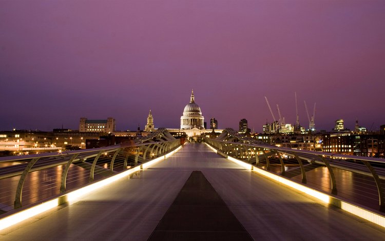 мост, лондон, англия, millennium, saint, paul's, кафедральный, bridge, london, england, cathedral