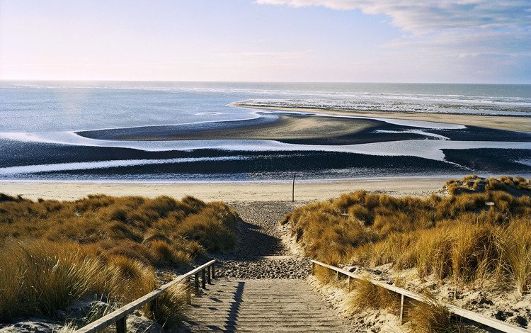 природа, нидерланды, волны, лестница, пейзаж, море, песок, пляж, горизонт, nature, netherlands, wave, ladder, landscape, sea, sand, beach, horizon